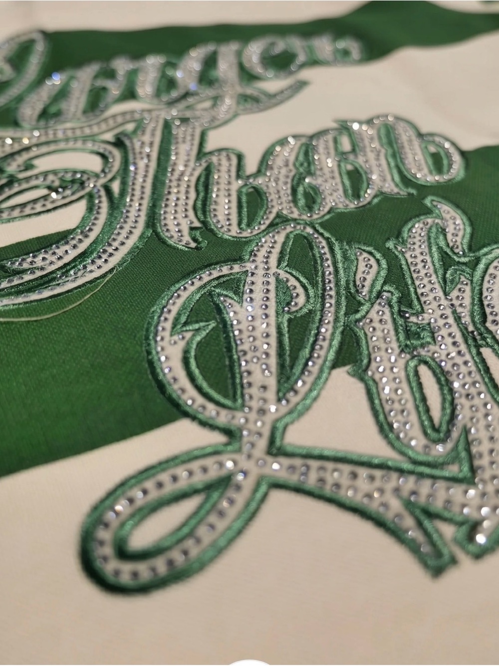 ❇️👕❇️ Watson Green  & Cream Striped Rhinestone Polo - S - Picture 6 of 7